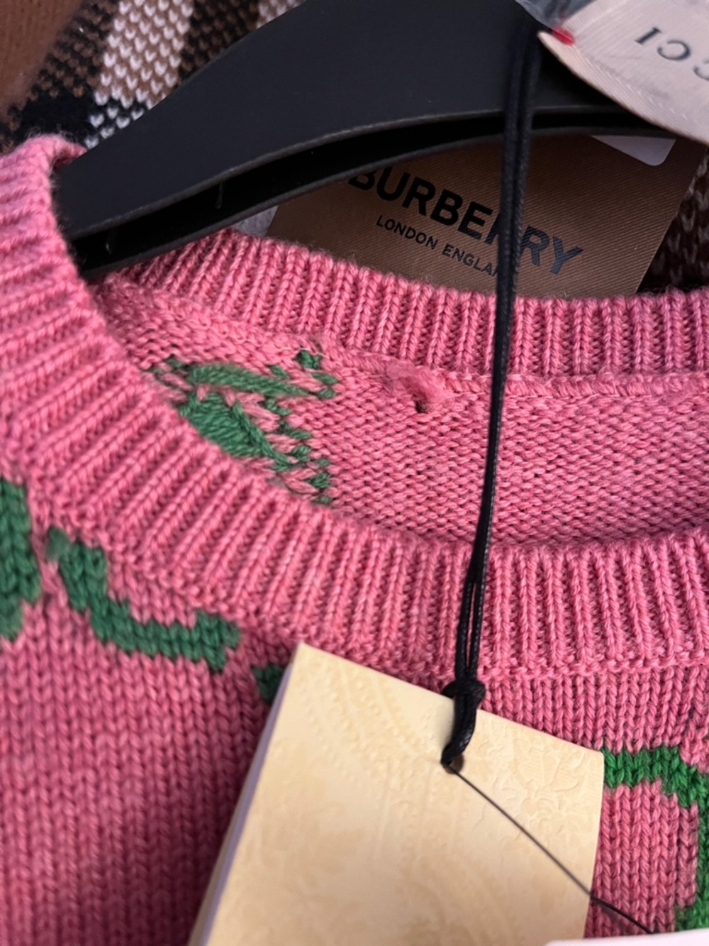 Gucci Pink Knit Sweater with Green GG & Heart Jacquard - Picture 4 of 9